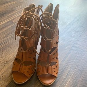 Brown Open Toe Chunky Heel